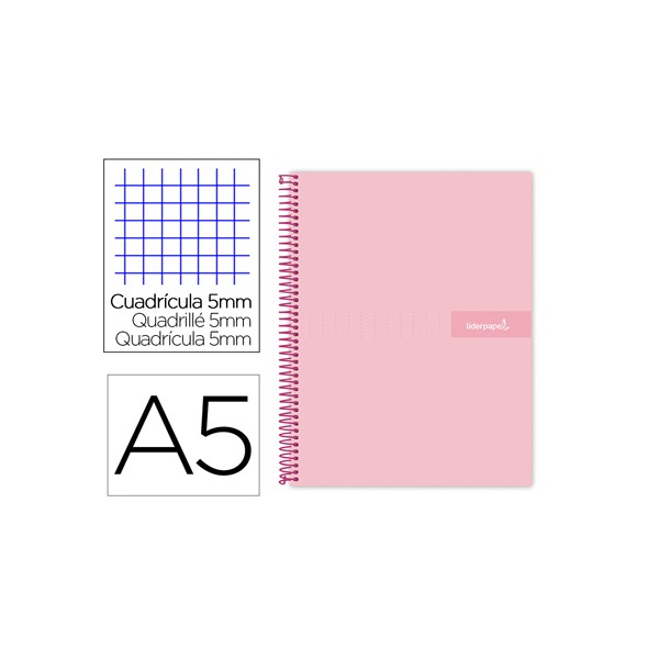 Caderno espiral liderpapel din a5 crafty capa forrada 120 f 90 gr quadricula 5mm 5 bandas de cores 6 furos cor rosa