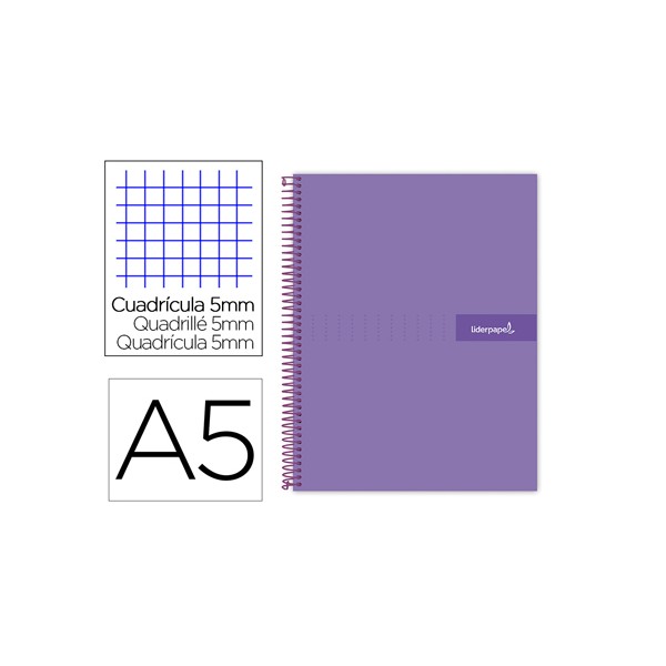 Caderno espiral liderpapel din a5 crafty capa forrada 120 f 90 gr quadricula 5mm 5 bandas de cores 6 furos cor violeta