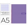 Caderno espiral liderpapel din a5 crafty capa forrada 120 f 90 gr quadricula 5mm 5 bandas de cores 6 furos cor violeta