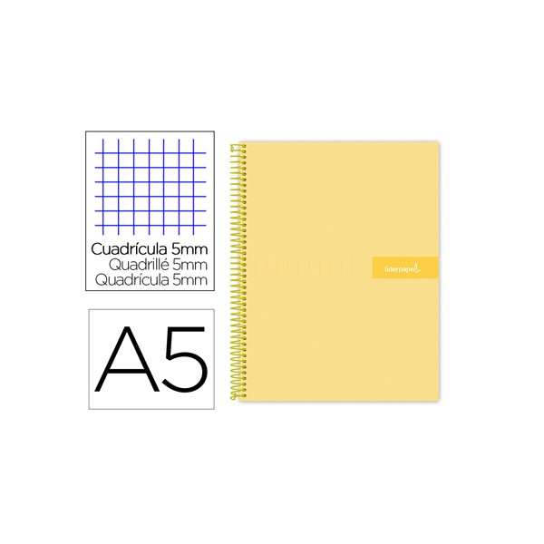 Caderno espiral liderpapel din a5 crafty capa forrada 120 f 90 gr quadricula 5mm 5 bandas de cores 6 furos cor amarelo