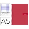 Caderno espiral liderpapel din a5 crafty capa forrada 120 f 90 gr quadricula 5mm 5 bandas de cores 6 furos cor vermelho