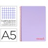 Caderno espiral liderpapel din a5 wonder capa plastico 120 f 90 gr quadricula 5mm 5 bandas de cores 6 furos violeta