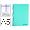 Caderno espiral liderpapel din a5 wonder capa plastico 120 f 90 gr quadricula 5mm 5 bandas de cores 6 furos verde