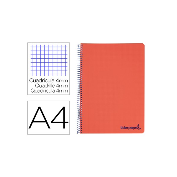 Caderno espiral liderpapel a4 wonder capa plastico 80f 90gr quadricula 4mm com margem vermelho