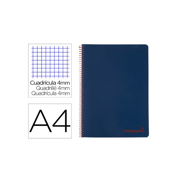 Caderno espiral liderpapel a4 wonder capa plastico 80f 90gr quadricula 4mm com margem azul marinho