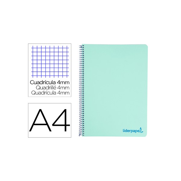 Caderno espiral liderpapel a4 wonder capa plastico 80f 90gr quadricula 4mm com margem verde