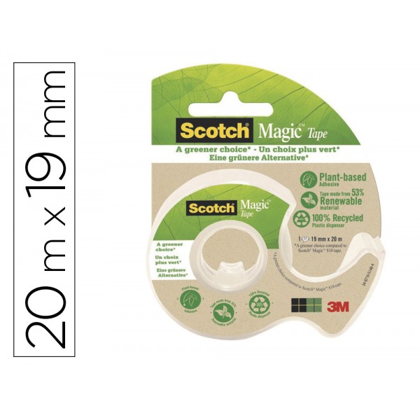 Fita adesiva scotch magic invisivel 20 mt x 19 mm ecologica em mini desenrolador