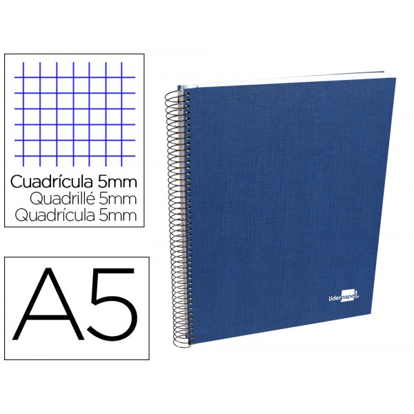 Caderno espiral liderpapel a5 micro papercoat capa forrada 140 f 75 gr quadricula 5mm 5 bandas 6 furos azul