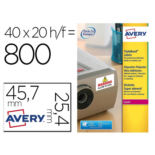 Etiqueta adesiva avery poliester super aderente branca 457x254 mm impressora laser pack de 800 unidades