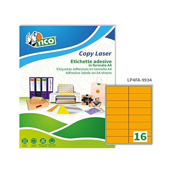 Etiqueta adesiva tico laranja fluor permanente certificado fsc laser jato tinta fotocopia 991x34 mm caixa 1120 uds