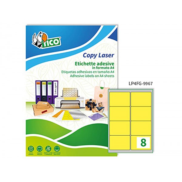 Etiqueta adesiva tico amarelo fluor permanente certificado fsc laser jato tinta fotocopia 991x677 mm caixa 560 uds