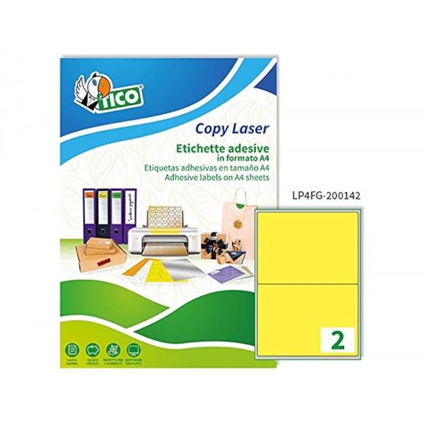 Etiqueta adesiva tico amarelo fluor permanente certificado fsc laser jato tinta fotocopia 200x142 mm caixa 140 uds