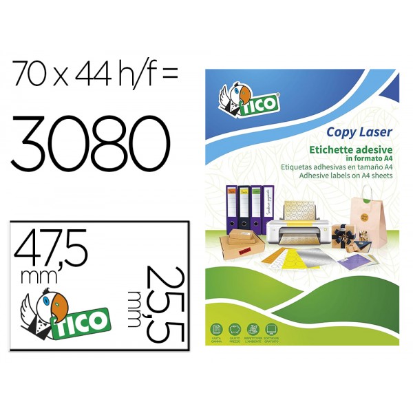 Etiqueta adesiva tico amarelo fluor permanente certificado fsc laser jato tinta fotocopia 475x255 mm caixa 3080 uds