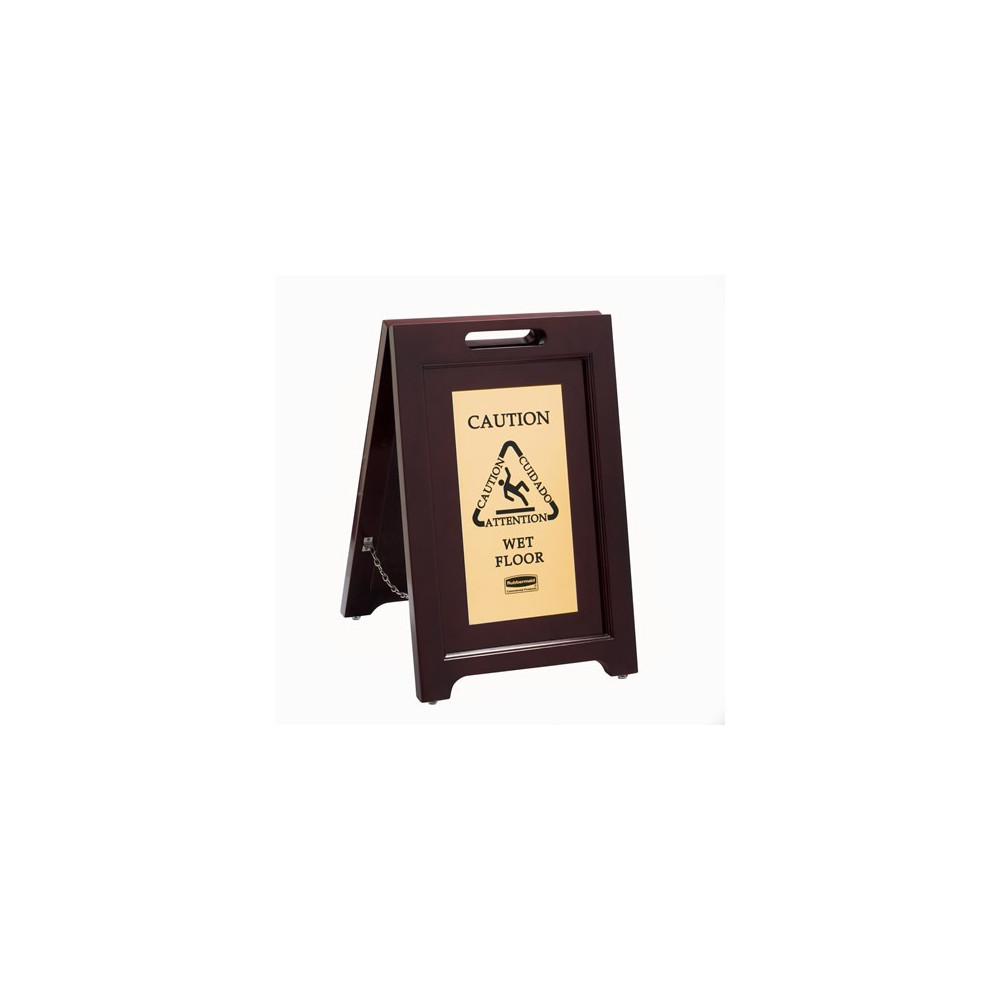 Sinal de "Cuidado Chão Molhado" em Madeira