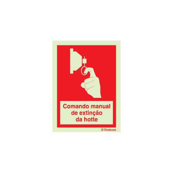 Sinal de comando manual de extinção da hotte 150x200 mm Sinal de comando manual de extinção da hotte 150x200 mm