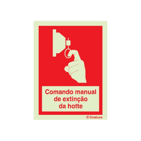 Sinal de comando manual de extinção da hotte 150x200 mm