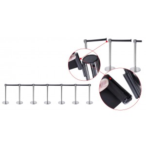 Poteau séparateur chromé avec sangle rétractable noire