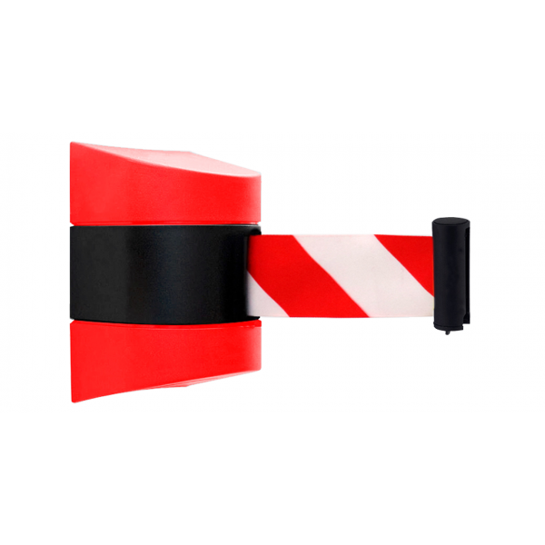 Enrouleur mural rouge avec ruban rouge/blanc 5m Enrouleur mural rouge avec ruban rouge/blanc 5m