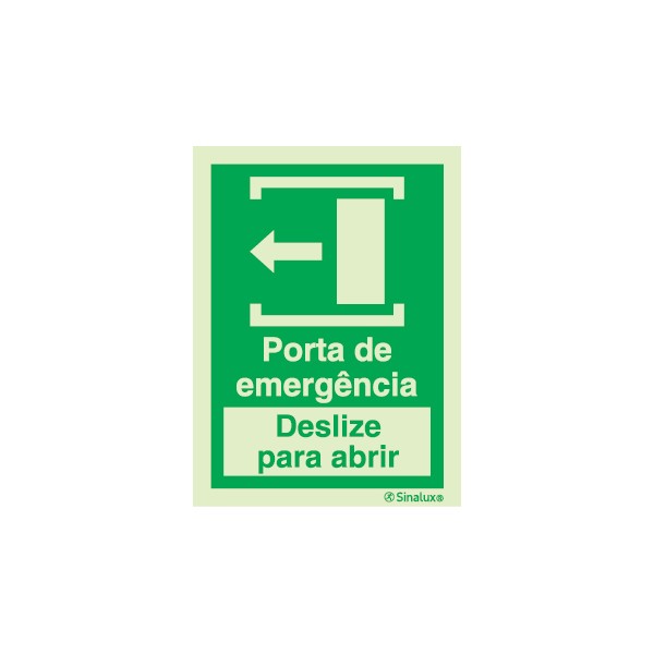 Sinal de porta de emergência deslize para a esquerda para abrir