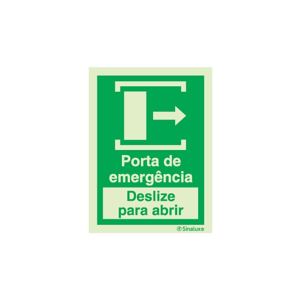 Sinal de porta de emergência deslize para a direita para abrir