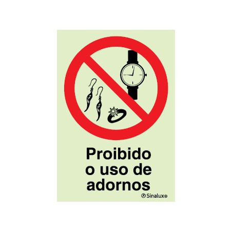 Sinal de proibição, proibido o uso de adornos