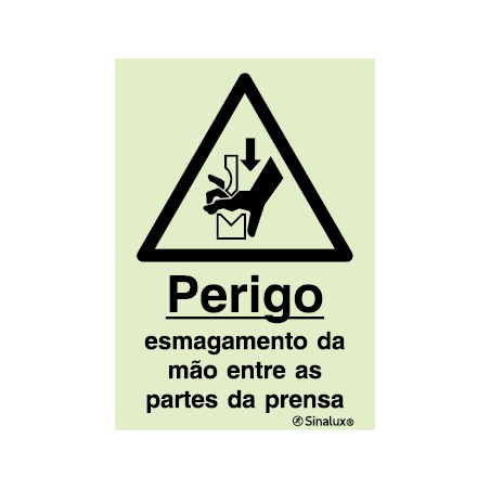 Sinal de perigo, esmagamento da mão entre partes da prensa